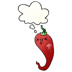 cartoon hot chili pepper and thought bubble in smooth gradient style