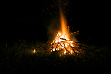 bonfire at night. fire at long exposure. flame