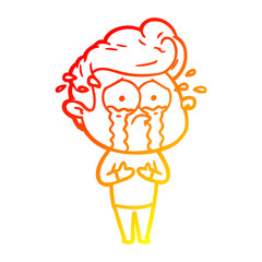 warm gradient line drawing cartoon crying man