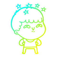 cold gradient line drawing cartoon amazed boy