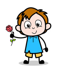Showing Rose - School Boy Cartoon Character Vector Illustration