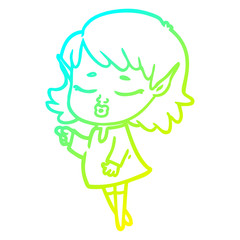 cold gradient line drawing pretty cartoon elf girl