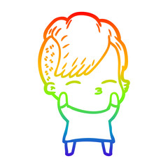 rainbow gradient line drawing cartoon squinting girl