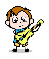 Kid Playing a Guitar - School Boy Cartoon Character Vector Illustration