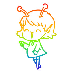 rainbow gradient line drawing cartoon alien girl laughing