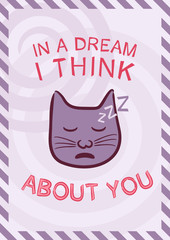 Cute postcard with lettering and cat. Cats motivation postcard.