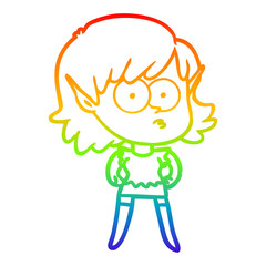 rainbow gradient line drawing cartoon elf girl staring