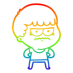 rainbow gradient line drawing cartoon annoyed man