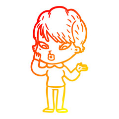 warm gradient line drawing cartoon woman
