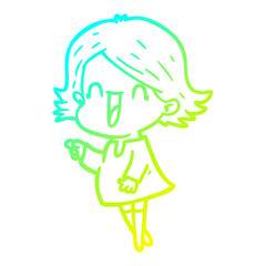 cold gradient line drawing cartoon happy woman