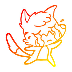 warm gradient line drawing crying fox cartoon