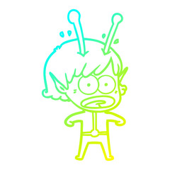cold gradient line drawing cartoon shocked alien girl