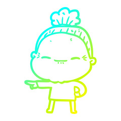 cold gradient line drawing cartoon peaceful old woman