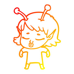 warm gradient line drawing cute alien girl cartoon