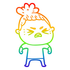 rainbow gradient line drawing cartoon angry woman