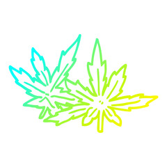 cold gradient line drawing cartoon marijuana leaves