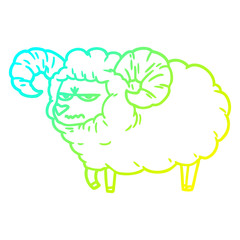 cold gradient line drawing cartoon angry ram