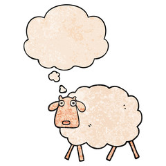 cartoon sheep and thought bubble in grunge texture pattern style