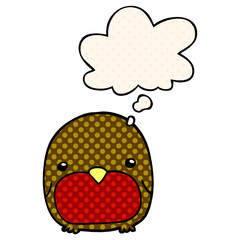 cute cartoon penguin and thought bubble in comic book style