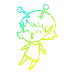 cold gradient line drawing cartoon alien girl laughing