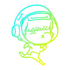 cold gradient line drawing cartoon running astronaut