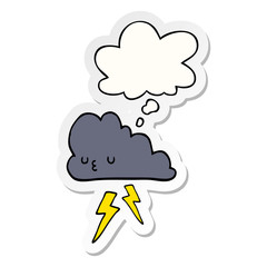 cartoon storm cloud and thought bubble as a printed sticker