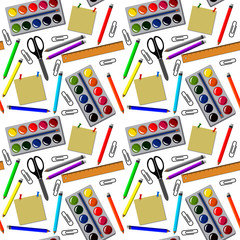 seamless pattern with stationery on a white background