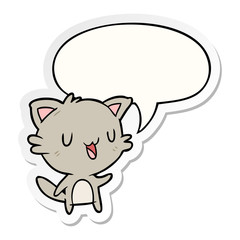 cartoon happy cat and speech bubble sticker
