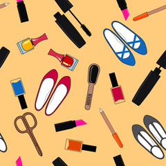 seamless pattern with fashionable women's things, tools for beauty