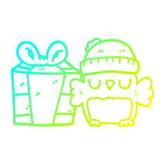 cold gradient line drawing cute christmas owl