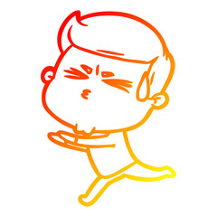 warm gradient line drawing cartoon man sweating