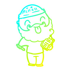 cold gradient line drawing man with beard sticking out tongue