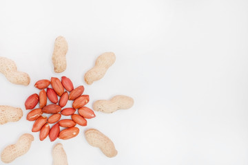 Large peeled peanuts close-up of beans in the shell. Unpeeled peanuts in the shell. Peanuts, for...