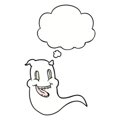 cartoon spooky ghost and thought bubble