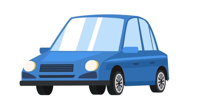 Flat cartoon isolated blue car animation side view