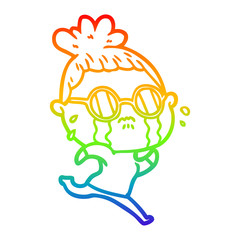 Obraz premium rainbow gradient line drawing cartoon crying woman wearing spectacles