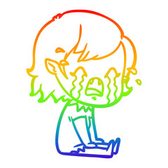 rainbow gradient line drawing cartoon crying vampire girl