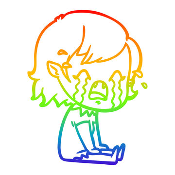 recommend clip art: rainbow gradient line drawing cartoon crying vampire girl