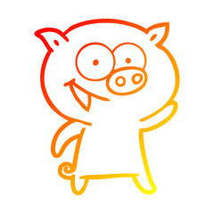 Obraz premium warm gradient line drawing cheerful pig cartoon