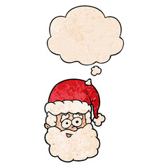 cartoon santa claus and thought bubble in grunge texture pattern style