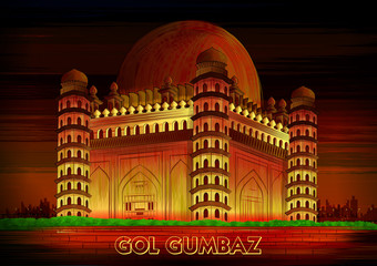 vector illustration of historical monument Gol Gumbaz in Vijayapura, Karnataka, India - obrazy, fototapety, plakaty