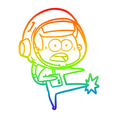 rainbow gradient line drawing cartoon surprised astronaut kicking