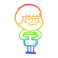rainbow gradient line drawing cartoon annoyed man