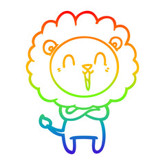 rainbow gradient line drawing laughing lion cartoon