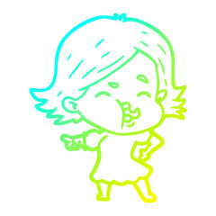 cold gradient line drawing cartoon girl pulling face