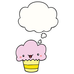 cartoon cupcake with face and thought bubble