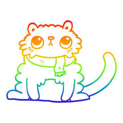 rainbow gradient line drawing cartoon cat