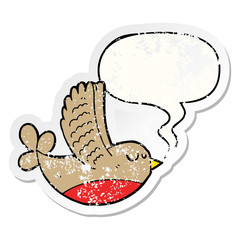 cartoon bird and speech bubble distressed sticker