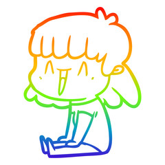 rainbow gradient line drawing cartoon happy girl