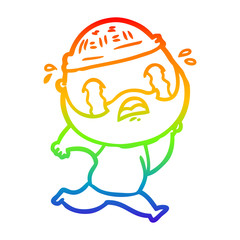 rainbow gradient line drawing cartoon bearded man crying